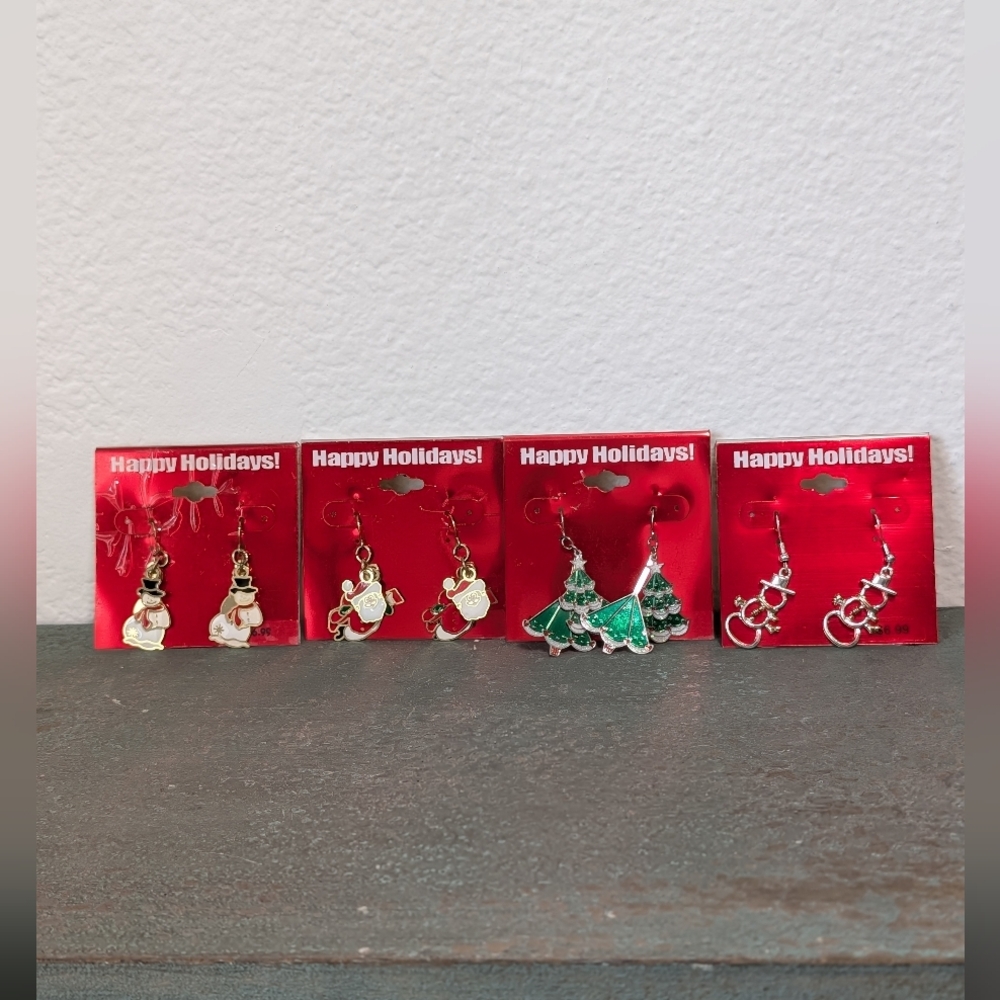 Kmart Happy Holidays Christmas Earrings 4 Pack- Christmas Tree, Santa, Snowman